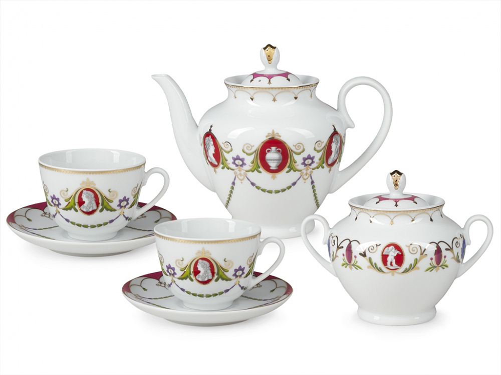 Lomonosov Porcelain Tea Set Spring Cameo 14 items | Lomonosov Russia
