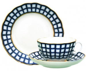 Russian Porcelain Cobalt Cell Tea Set 3pcs Russian Porcelain Cobalt Cell Tea Set 3pcs