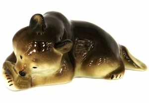 Brown Bear Cub with Honey Lomonosov Imperial Porcelain Figurine