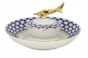 Beluga Caviar Dish Cobalt Net Lomonosov Imperial Porcelain Factory