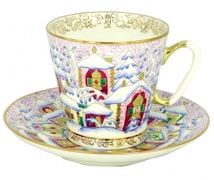 Lomonosov Imperial Porcelain Cup and Saucer Bone China Black Coffee Winter Day 2.71 fl.oz/80 ml Lomonosov Imperial Porcelain Cup and Saucer Bone China Black Coffee Winter Day 2.71 fl.oz/80 ml