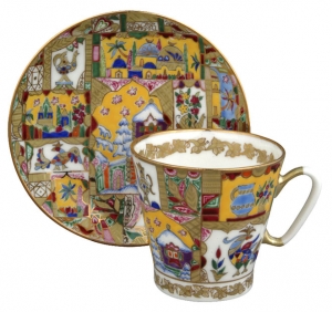 Lomonosov Imperial Porcelain Cup and Saucer Bone China Fairytale 2.71 fl.oz/80 ml