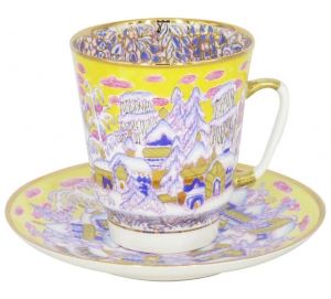 Lomonosov Imperial Porcelain Cup and Saucer Bone China May Frosty Evening 5.6 fl.oz/165 ml Lomonosov Imperial Porcelain Cup and Saucer Bone China May Frosty Evening 5.6 fl.oz/165 ml