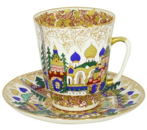 Russian Porcelain Bone China IFZ Bronze Coffee Cup Fantastic City Lomonosov 