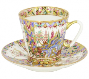 Lomonosov Imperial Porcelain Cup and Saucer Bone China Oriental Gifts 2.71 fl.oz/80 ml