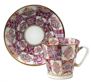 Lomonosov Imperial Porcelain Cup and Saucer Bone China Pink Pattern 2.71 fl.oz/80 ml