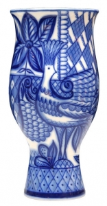 Flower Vase Blue Bird Lomonosov Imperial Porcelain 9.4