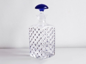 Imperial Porcelain Factory Glass Cognac Decanter Blue Top Cobalt Net 33.8 oz/1000ml