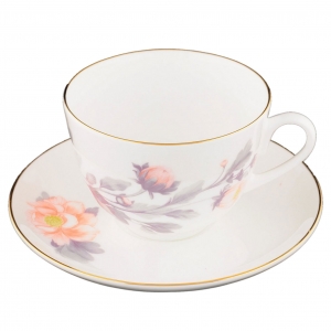 Lomonosov Bone China Cup and Saucer Spring-2 Tender Peony Gray 8.45 fl.oz 250 ml