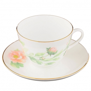 omonosov Bone China Cup and Saucer Spring-2 Tender Peony Green 8.45 fl.oz 250 ml