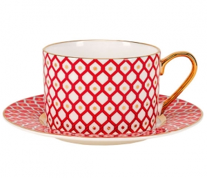 Lomonosov Bone China Porcelain TeaCup Nad Saucer Scarlet v.1 8.45 oz 250 ml