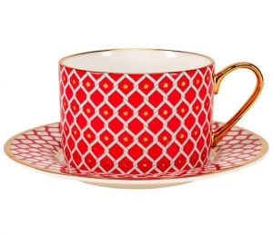 Lomonosov Bone China Porcelain TeaCup and Saucer Scarlet v.2 8.45 oz 250 ml