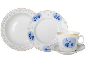 Lomonosov Imperial Porcelain Baby Set 4ps: Cups with saucer, Plate and Bowl Cars