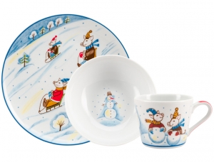Lomonosov Imperial Porcelain Baby Set: Cup, Plate, Bowl Winter Promenade Lomonosov Imperial Porcelain Baby Set: Cup, Plate, Bowl Winter Promenade
