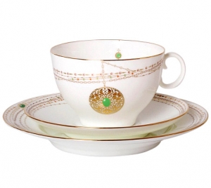 Lomonosov Imperial Porcelain Bona China Gold Medallion Tea Set 3pc