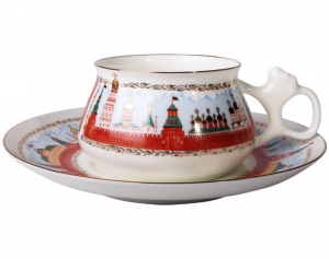 Lomonosov Imperial Porcelain Bone China Cup and Saucer Bilibina Moscow Kremlin Lomonosov Imperial Porcelain Bone China Cup and Saucer Bilibina Moscow Kremlin