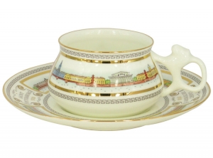 Lomonosov Imperial Porcelain Bone China Cup and Saucer Bilibina Neva Embankment