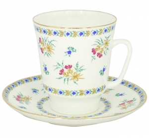  Lomonosov Imperial Porcelain Bone China Cup and Saucer May Blue Bells 5.6 fl.oz/165 ml 2 pc