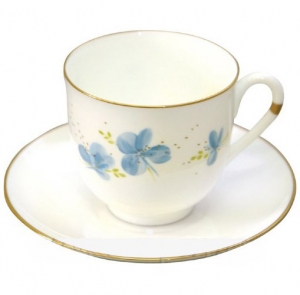 Lomonosov Imperial Porcelain Bone China Espresso Coffee Cup and Saucer Blue Flowers