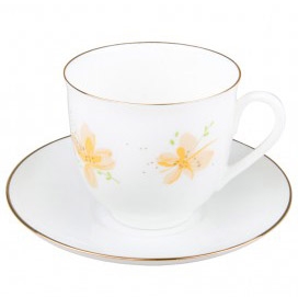 Lomonosov Imperial Porcelain Bone China Cup and Saucer Yellow Flowers Lomonosov Imperial Porcelain Bone China Cup and Saucer Yellow Flowers