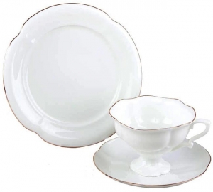 Lomonosov Imperial Porcelain Bone China Tea Cup Set 3 pc Golden Ribbon