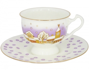 Lomonosov Imperial Porcelain Bone China Tea Cup and Saucer Snowfall Lomonosov Imperial Porcelain Bone China Tea Cup and Saucer Snowfall