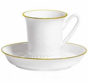 Lomonosov Imperial Porcelain Bone China Tea Cup and Saucer Vertical Golden Edge