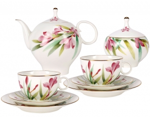 Lomonosov Imperial Porcelain Bone China Tea Set 20pc Dome Aquarelle Lomonosov Imperial Porcelain Bone China Tea Set 20pc Dome Aquarelle