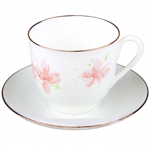 Lomonosov Imperial Porcelain Bone Cup and Saucer Pink Flowers Lomonosov Imperial Porcelain Bone Cup and Saucer Pink Flowers