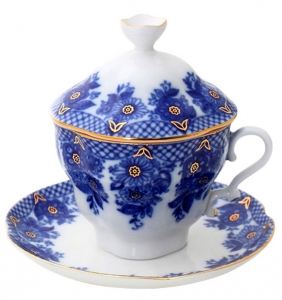 Lomonosov Imperial Porcelain Covered Cup and Saucer Basket Gift-2 8.45 oz/250 ml