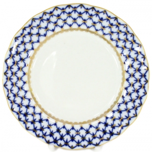 Lomonosov Imperial Porcelain Dessert Plate Cobalt Net Cake Tulip 5.9