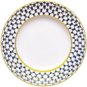 Lomonosov Imperial Porcelain Dinner Plate Cobalt Net Flat 10.6