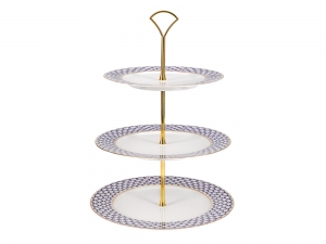 Lomonosov Porcelain Fruit Stand 3 Shelves Cobalt Net Lomonosov Porcelain Fruit Stand 3 Shelves Cobalt Net