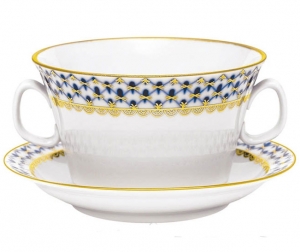 Lomonosov Imperial Porcelain Soup Bowl and Saucer Cobalt Net 12.7 oz/360 ml Lomonosov Imperial Porcelain Soup Bowl and Saucer Cobalt Net 12.7 oz/360 ml