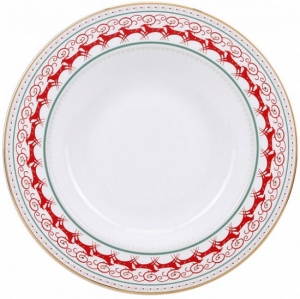 Lomonosov Imperial Porcelain Soup Plate Red Reindeer 8.9