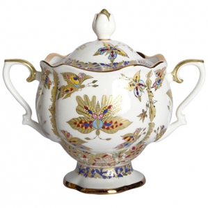 Lomonosov Imperial Porcelain Sugar Bowl Fantastic Butterflies