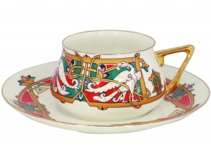 Lomonosov Imperial Porcelain Tea Cup Set 2 pc Bilibina Magic Birds 6 oz/180 ml