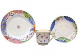Lomonosov Imperial Porcelain Tea Cup Set 3 pc Banquet Carnival 7.4 oz/220 ml