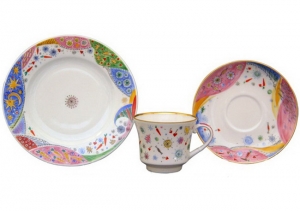 Lomonosov Imperial Porcelain Tea Cup Set 3 pc Banquet Confetti 7.4 oz/220 ml