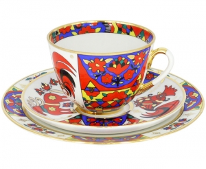 Lomonosov Imperial Porcelain Tea Cup Set 3pc Spring Folk Patterns 7.8 oz/230 ml Lomonosov Imperial Porcelain Tea Cup Set 3pc Spring Folk Patterns 7.8 oz/230 ml