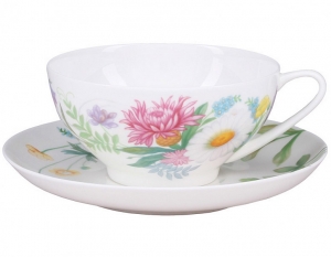Lomonosov Imperial Porcelain Tea Set Cup and Saucer Dome Wildflowers #2