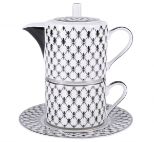 Lomonosov Imperial Porcelain Teapot and Tea Сup Platinum Net Solo Lomonosov Imperial Porcelain Teapot and Tea Сup Platinum Net Solo