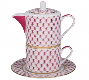 Lomonosov Porcelain Gift Set Solo Teapot and Tea Cup Red Net Lomonosov Porcelain Gift Set Solo Teapot and Tea Cup Red Net