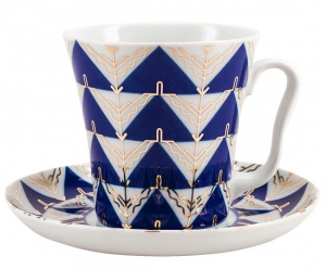 Lomonosov Imperial Porcelain Mug Cobalt Pattern Kalevala Leningradskii-2 12.2 fl.oz 360 ml