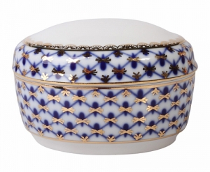 Lomonosov Imperial Porcelain Porcelain Treasure Jewellery Box Cobalt Net