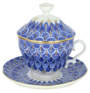 Lomonosov Imperial Porcelain Covered Cup and Saucer Forget Me Not Gift-2 Lomonosov Imperial Porcelain Covered Cup and Saucer Forget Me Not Gift-2