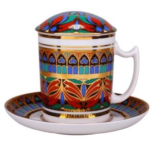 Lomonosov Imperial Porcelain Covered Tea Mug and Saucer Gothic-10 Lomonosov Imperial Porcelain Covered Tea Mug and Saucer Gothic-10