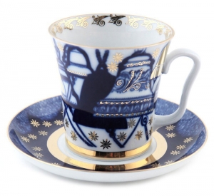 Lomonosov Imperial Porcelain Mug and Saucer Bells Leningradskii 12.2 fl.oz/360 ml