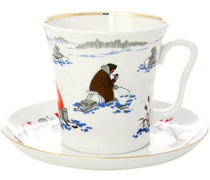 Lomonosov Imperial Porcelain Mug and Saucer Fishing Leningradskii 12.2 fl.oz/360 ml Lomonosov Imperial Porcelain Mug and Saucer Fishing Leningradskii 12.2 fl.oz/360 ml