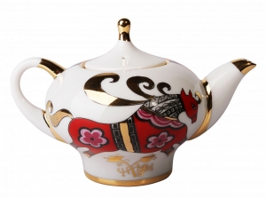Lomonosov Imperial Porcelain Tea Pot Red Horse 8.5 oz/250 ml